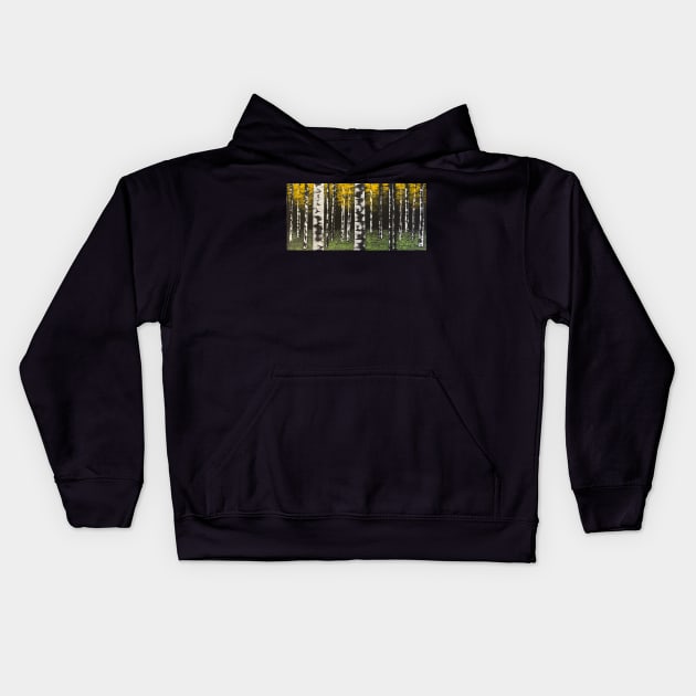 Black Birch Trees with Golden Leaves Kids Hoodie by J&S mason